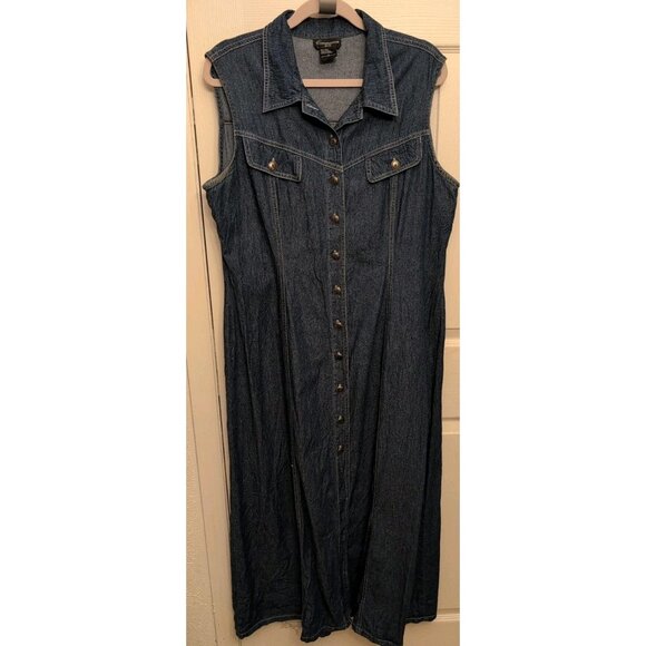 VTG Sz 16 Blue Denim Maxi Dress Y2K 90s Button Front Jumper Teacher Cottagecore - Picture 1 of 7